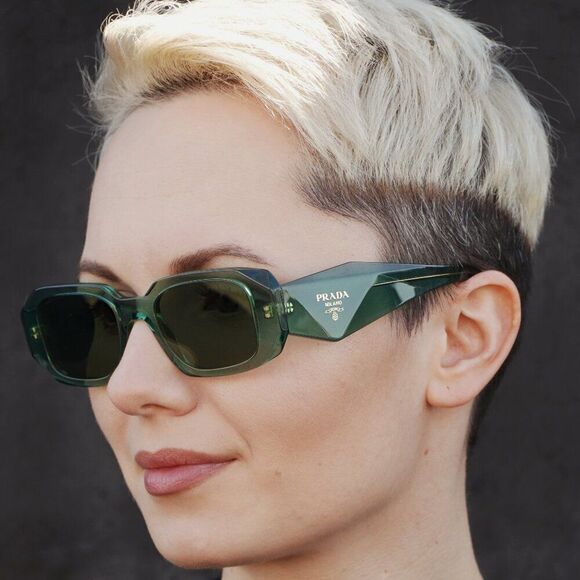 NEW Prada PR17WS 11R10E Sage Green Mirror Internal Silver Rectangle Sunglasses - Picture 5 of 14